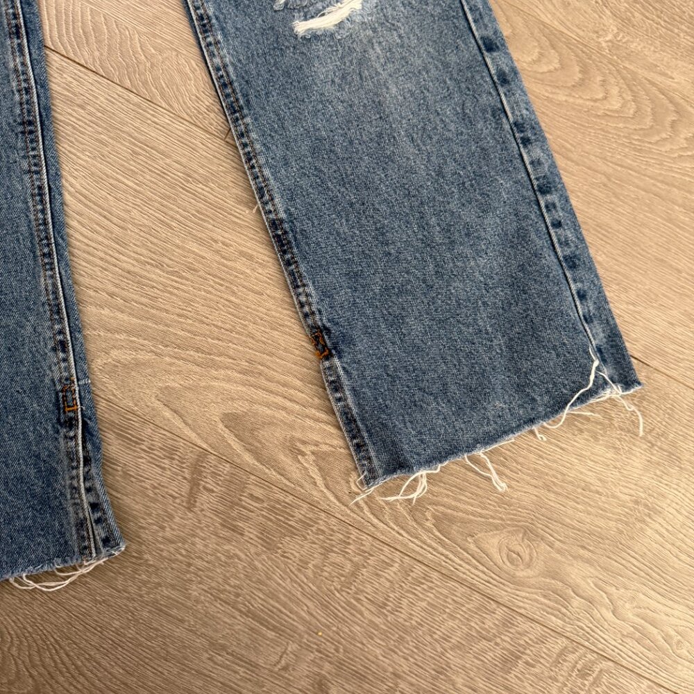 Pull & Bear Distressed Straight Leg Jeans Size 8 Raw Hem Blue Denim Women - Picture 5 of 6